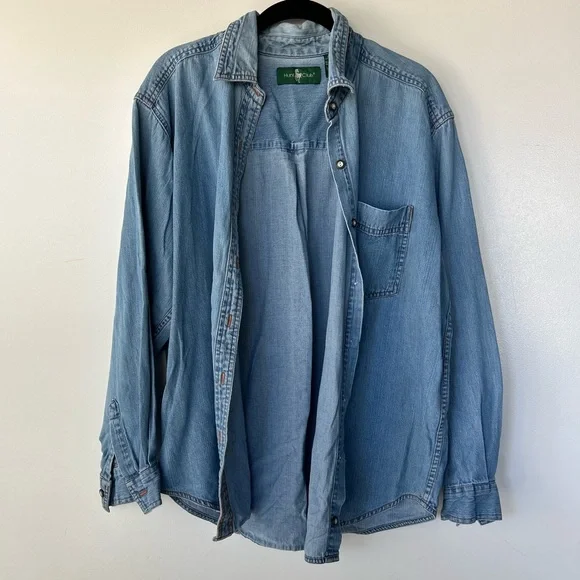 Hunt Club Denim Blue Button-Down Shirt - Picture 1 of 6